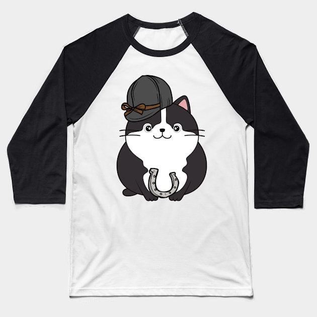 Funny fat cat is ready to ride a horse Baseball T-Shirt by Pet Station